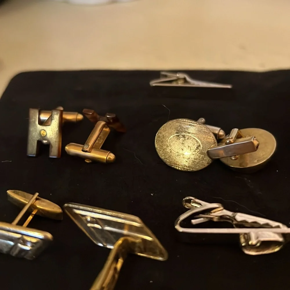 Lot vintage cufflinks & tie clips Pioneer Swank gold filled Shields